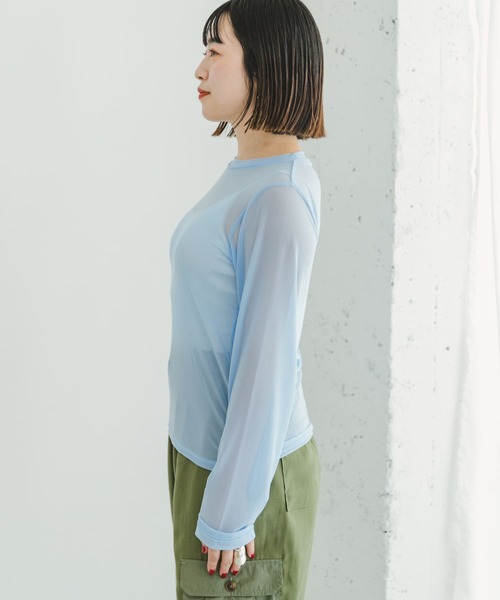 ITEMS URBANRESEARCH(アイテムズ アーバンリサーチ)の「チュールシアーロングTシャツ(Tシャツ/カットソー・レディース・ブラック/ライトブルー/ホワイト・FREE)」の4枚目の写真