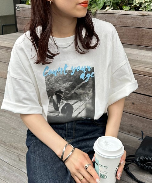 DISCOAT(ディスコート)の「【WEB限定】レタリングフォトTシャツ《ユニセックス》(Tシャツ/カットソー・レディース・サックスブルー/ピンク・FREE)」の5枚目の写真