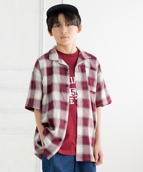 JAM & LINK（ジャムアンドリンク）の「オンブレチェック 半袖シャツ（シャツ/ブラウス・キッズ・レッド/ブラック・100cm/110cm/120cm/130cm/140cm/150cm/160cm）」の2枚目の写真