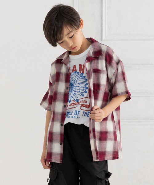 JAM & LINK（ジャムアンドリンク）の「オンブレチェック 半袖シャツ（シャツ/ブラウス・キッズ・レッド/ブラック・100cm/110cm/120cm/130cm/140cm/150cm/160cm）」の13枚目の写真