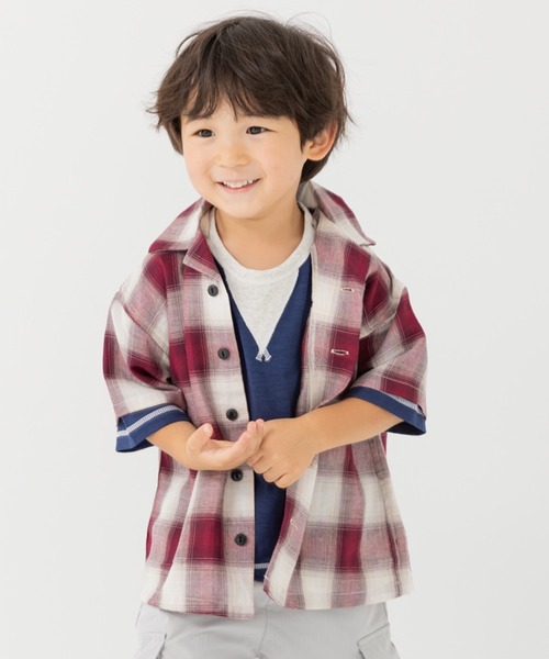 JAM & LINK（ジャムアンドリンク）の「オンブレチェック 半袖シャツ（シャツ/ブラウス・キッズ・レッド/ブラック・100cm/110cm/120cm/130cm/140cm/150cm/160cm）」の10枚目の写真