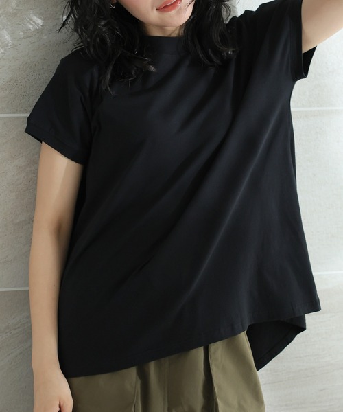 itto...(イット)の「【汗染み対策】モックネックゆったりTシャツ(汗じみ防止加工)(Tシャツ/カットソー・レディース・グレイッシュベージュ/ブルー/オフホワイト/ブラック・XL/M-L)」の1枚目の写真