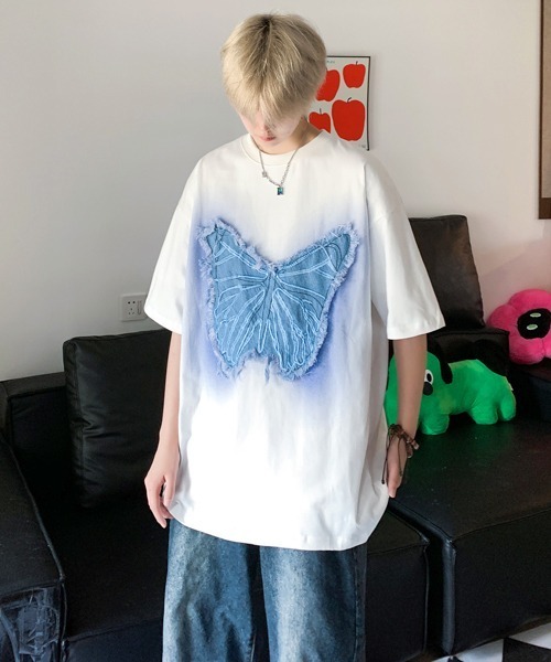 FVLMEN(フルメン)の「【FVLMEN】butterfly denim patch halfsleeve tee/バタフライ デニム パッチ ハーフスリーブ T(Tシャツ/カットソー・メンズ・ホワイト/ブラック・MEDIUM/LARGE)」の9枚目の写真