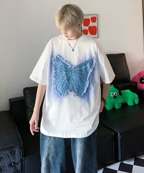 FVLMEN(フルメン)の「【FVLMEN】butterfly denim patch halfsleeve tee/バタフライ デニム パッチ ハーフスリーブ T(Tシャツ/カットソー・メンズ・ホワイト/ブラック・MEDIUM/LARGE)」の11枚目の写真