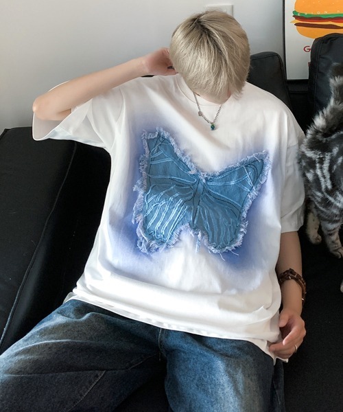 FVLMEN(フルメン)の「【FVLMEN】butterfly denim patch halfsleeve tee/バタフライ デニム パッチ ハーフスリーブ T(Tシャツ/カットソー・メンズ・ホワイト/ブラック・MEDIUM/LARGE)」の13枚目の写真