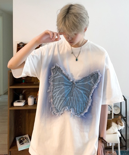 FVLMEN(フルメン)の「【FVLMEN】butterfly denim patch halfsleeve tee/バタフライ デニム パッチ ハーフスリーブ T(Tシャツ/カットソー・メンズ・ホワイト/ブラック・MEDIUM/LARGE)」の14枚目の写真