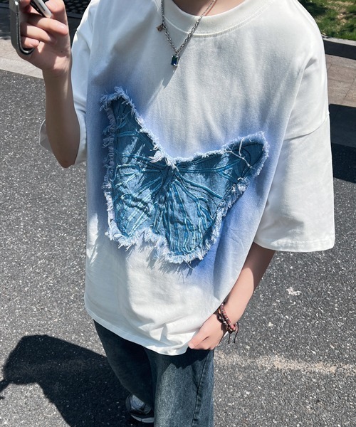 FVLMEN(フルメン)の「【FVLMEN】butterfly denim patch halfsleeve tee/バタフライ デニム パッチ ハーフスリーブ T(Tシャツ/カットソー・メンズ・ホワイト/ブラック・MEDIUM/LARGE)」の16枚目の写真