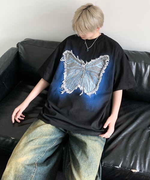 FVLMEN(フルメン)の「【FVLMEN】butterfly denim patch halfsleeve tee/バタフライ デニム パッチ ハーフスリーブ T(Tシャツ/カットソー・メンズ・ホワイト/ブラック・MEDIUM/LARGE)」の20枚目の写真