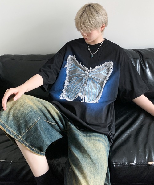 FVLMEN(フルメン)の「【FVLMEN】butterfly denim patch halfsleeve tee/バタフライ デニム パッチ ハーフスリーブ T(Tシャツ/カットソー・メンズ・ホワイト/ブラック・MEDIUM/LARGE)」の21枚目の写真