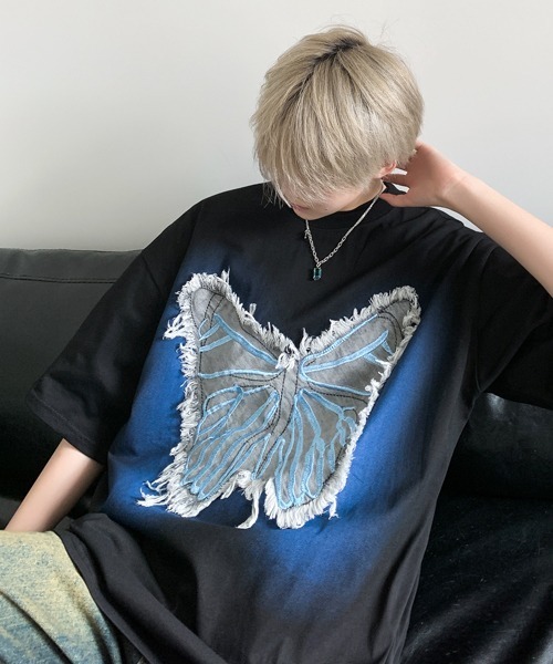 FVLMEN(フルメン)の「【FVLMEN】butterfly denim patch halfsleeve tee/バタフライ デニム パッチ ハーフスリーブ T(Tシャツ/カットソー・メンズ・ホワイト/ブラック・MEDIUM/LARGE)」の22枚目の写真