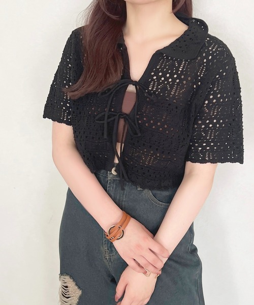 apres jour(アプレジュール)の「かぎ針編みリボントップス【ZOZOTOWN限定アイテム】(その他トップス・レディース・オフホワイト/ブラック・フリー/X-LARGE)」の10枚目の写真