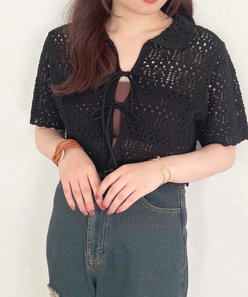 apres jour(アプレジュール)の「かぎ針編みリボントップス【ZOZOTOWN限定アイテム】(その他トップス・レディース・オフホワイト/ブラック・フリー/X-LARGE)」の8枚目の写真