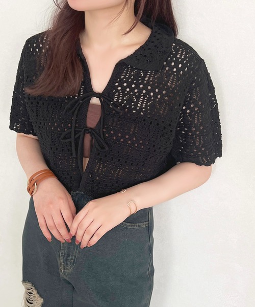 apres jour(アプレジュール)の「かぎ針編みリボントップス【ZOZOTOWN限定アイテム】(その他トップス・レディース・オフホワイト/ブラック・フリー/X-LARGE)」の7枚目の写真