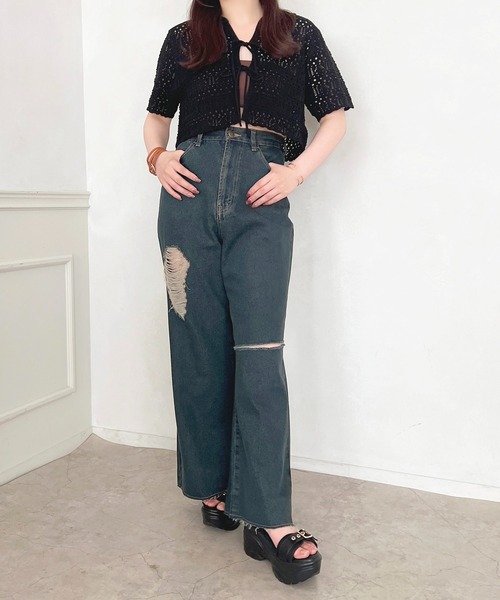 apres jour(アプレジュール)の「かぎ針編みリボントップス【ZOZOTOWN限定アイテム】(その他トップス・レディース・オフホワイト/ブラック・フリー/X-LARGE)」の4枚目の写真