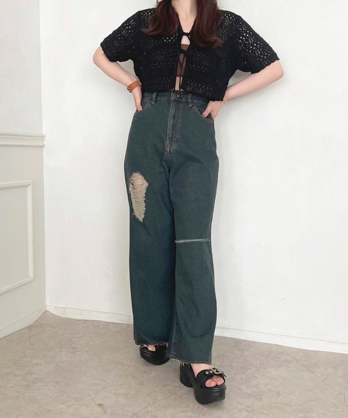apres jour(アプレジュール)の「かぎ針編みリボントップス【ZOZOTOWN限定アイテム】(その他トップス・レディース・オフホワイト/ブラック・フリー/X-LARGE)」の3枚目の写真