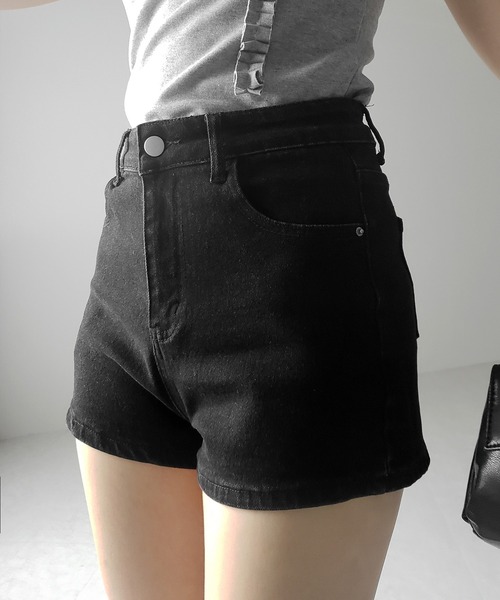 リボン付き黒ショートパンツ 店舗限定】裾ステッチリボンデニムショートパンツ(95~160cm