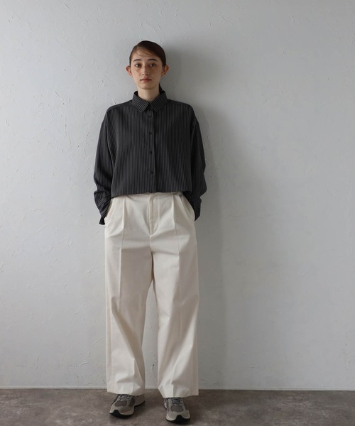 MINERTE】cropped stripe shirt / クロップドストライプシャツ