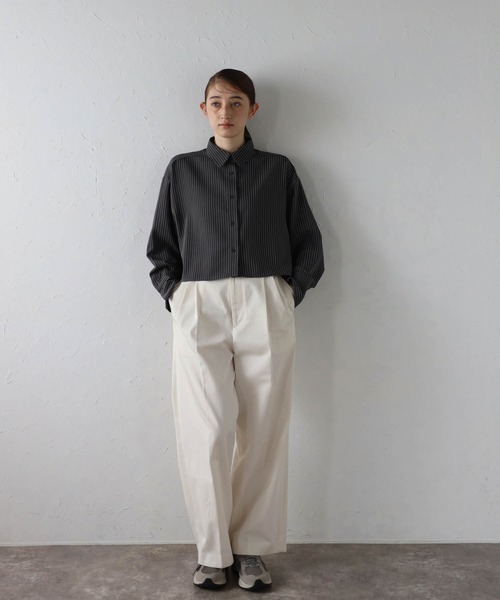 セール】【MINERTE】cropped stripe shirt / クロップドストライプ
