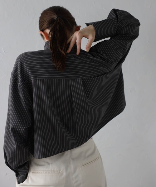 MINERTE(ミネルテ)の「【MINERTE】cropped stripe shirt / クロップドストライプシャツ(シャツ/ブラウス・レディース・ライトブラック/グレイッシュベージュ・FREE)」の11枚目の写真