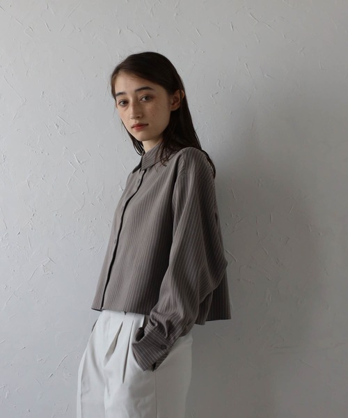 セール】【MINERTE】cropped stripe shirt / クロップド
