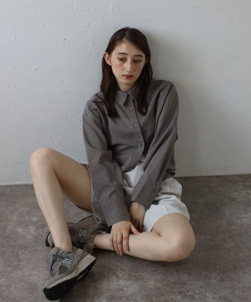 MINERTE】cropped stripe shirt / クロップドストライプシャツ