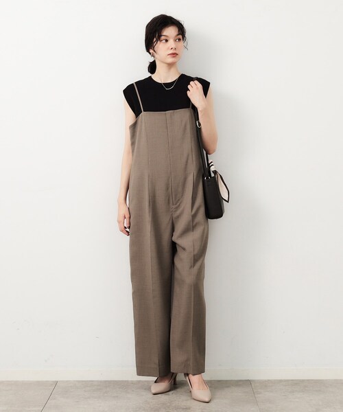 OPAQUE.CLIP（オペークドットクリップ）の「◆リネンライクオールインワン【洗濯機洗い可】（サロペット/オーバーオール・レディース・ブラック/ブラウン系・40/42/38）」の2枚目の写真