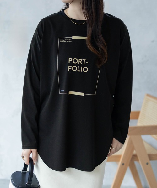 HusHusH（ハッシュアッシュ）の「HusHusH 裾ラウンドプリントロンT 長袖（Tシャツ/カットソー・レディース・ブラック/オフホワイト/チャコールグレー・M/L）」の2枚目の写真