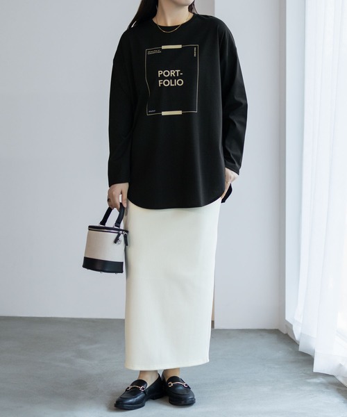 HusHusH（ハッシュアッシュ）の「HusHusH 裾ラウンドプリントロンT 長袖（Tシャツ/カットソー・レディース・ブラック/オフホワイト/チャコールグレー・M/L）」の9枚目の写真