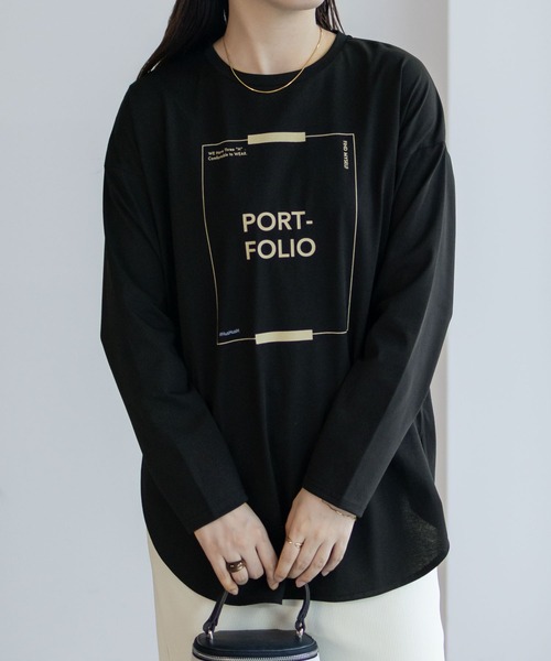 HusHusH（ハッシュアッシュ）の「HusHusH 裾ラウンドプリントロンT 長袖（Tシャツ/カットソー・レディース・ブラック/オフホワイト/チャコールグレー・M/L）」の11枚目の写真