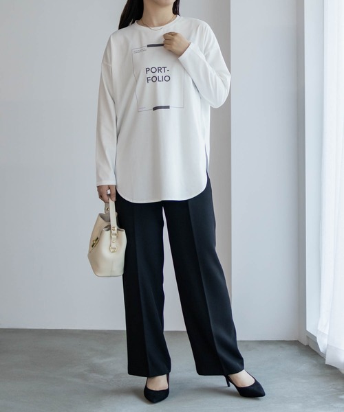 HusHusH（ハッシュアッシュ）の「HusHusH 裾ラウンドプリントロンT 長袖（Tシャツ/カットソー・レディース・ブラック/オフホワイト/チャコールグレー・M/L）」の5枚目の写真