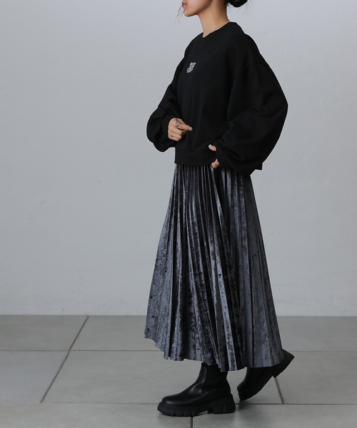 COLONY 2139(コロニートゥーワンスリーナイン)の「クラッシュベロアプリーツスカート(スカート・レディース・チャコールグレー/シルバー/ブラック・FREE)」の18枚目の写真