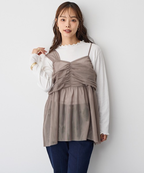 anyfee（エニフィー）の「【anyfee】チュールアシンメトリーデザインキャミソール《大きいサイズ/プラスサイズ》（キャミソール・レディース・モカ/ブラック・3L/4L/5L/LL）」の2枚目の写真