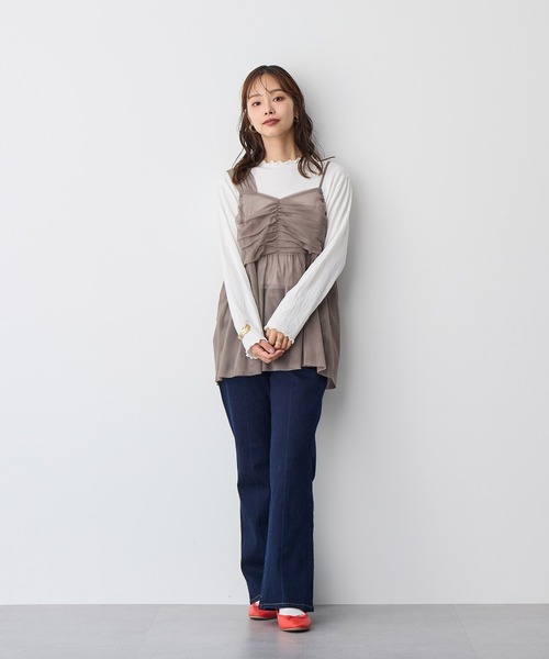 anyfee（エニフィー）の「【anyfee】チュールアシンメトリーデザインキャミソール《大きいサイズ/プラスサイズ》（キャミソール・レディース・モカ/ブラック・3L/4L/5L/LL）」の4枚目の写真