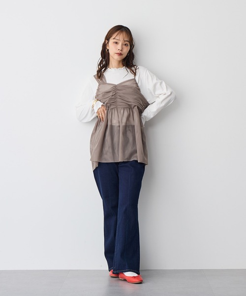 anyfee（エニフィー）の「【anyfee】チュールアシンメトリーデザインキャミソール《大きいサイズ/プラスサイズ》（キャミソール・レディース・モカ/ブラック・3L/4L/5L/LL）」の5枚目の写真