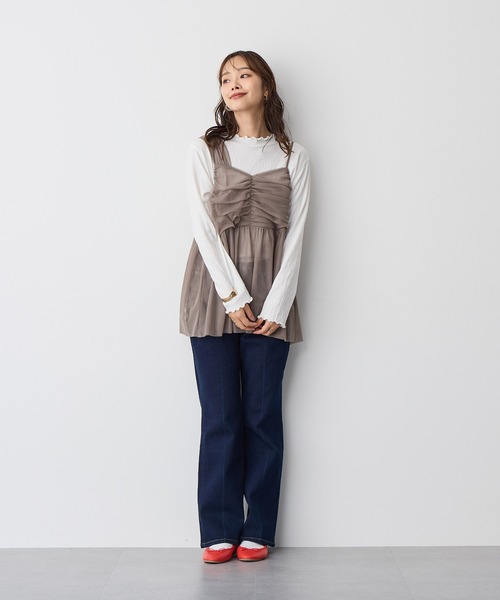 anyfee（エニフィー）の「【anyfee】チュールアシンメトリーデザインキャミソール《大きいサイズ/プラスサイズ》（キャミソール・レディース・モカ/ブラック・3L/4L/5L/LL）」の6枚目の写真