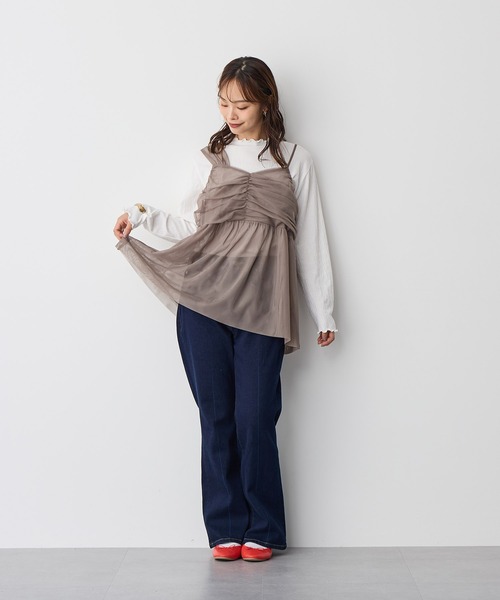 anyfee（エニフィー）の「【anyfee】チュールアシンメトリーデザインキャミソール《大きいサイズ/プラスサイズ》（キャミソール・レディース・モカ/ブラック・3L/4L/5L/LL）」の8枚目の写真