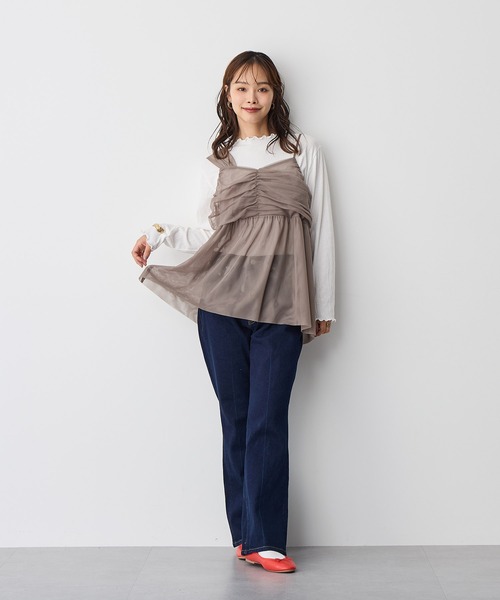 anyfee（エニフィー）の「【anyfee】チュールアシンメトリーデザインキャミソール《大きいサイズ/プラスサイズ》（キャミソール・レディース・モカ/ブラック・3L/4L/5L/LL）」の9枚目の写真