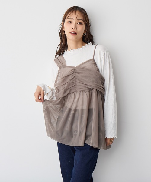 anyfee（エニフィー）の「【anyfee】チュールアシンメトリーデザインキャミソール《大きいサイズ/プラスサイズ》（キャミソール・レディース・モカ/ブラック・3L/4L/5L/LL）」の10枚目の写真