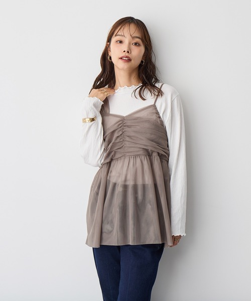 anyfee（エニフィー）の「【anyfee】チュールアシンメトリーデザインキャミソール《大きいサイズ/プラスサイズ》（キャミソール・レディース・モカ/ブラック・3L/4L/5L/LL）」の12枚目の写真