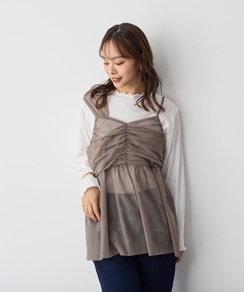 anyfee（エニフィー）の「【anyfee】チュールアシンメトリーデザインキャミソール《大きいサイズ/プラスサイズ》（キャミソール・レディース・モカ/ブラック・3L/4L/5L/LL）」の13枚目の写真