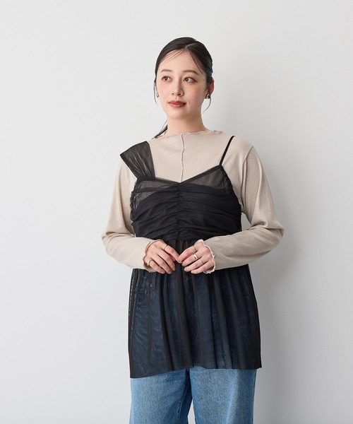 anyfee（エニフィー）の「【anyfee】チュールアシンメトリーデザインキャミソール《大きいサイズ/プラスサイズ》（キャミソール・レディース・モカ/ブラック・3L/4L/5L/LL）」の18枚目の写真