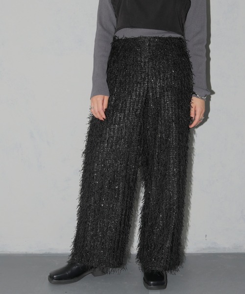 cheriella（シェリエラ）の「【cheriella】ラメフリンジワイドパンツ LAME FRINGE WIDE PANTS（スラックス・レディース・オフホワイト/ブラック・M）」の15枚目の写真