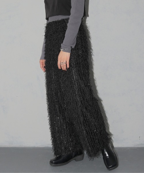 cheriella（シェリエラ）の「【cheriella】ラメフリンジワイドパンツ LAME FRINGE WIDE PANTS（スラックス・レディース・オフホワイト/ブラック・M）」の11枚目の写真