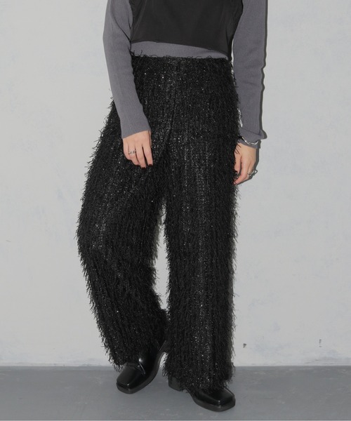 cheriella（シェリエラ）の「【cheriella】ラメフリンジワイドパンツ LAME FRINGE WIDE PANTS（スラックス・レディース・オフホワイト/ブラック・M）」の13枚目の写真