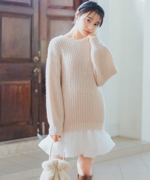 WILLSELECTION（ウィルセレクション）の「ニットプルオーバー×バルーンスカートセット（セットアップ・レディース・ベージュ/グリーン/オフホワイト/ブラック・FREE）」の3枚目の写真