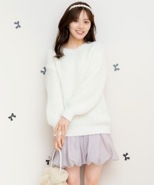 WILLSELECTION（ウィルセレクション）の「ニットプルオーバー×バルーンスカートセット（セットアップ・レディース・ベージュ/グリーン/オフホワイト/ブラック・FREE）」の2枚目の写真