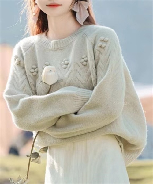 FREE STYLISTS(フリー スタイリスト)の「花柄ニットプルーオーバー(ニット/セーター・レディース・ホワイト/ライトグリーン/ピンク・FREE)」の10枚目の写真