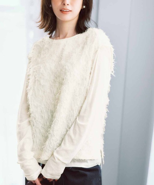 IEDIT（イディット）の「ＩＥＤＩＴ　綿１００％素材でさらりと着られる絶妙な透け感のマイルドシアートップス（Tシャツ/カットソー・レディース・オフホワイト/ライトグレー/サックスブルー/スミクロ・LARGE/MEDIUM/X-LARGE/XX-LARGE）」の2枚目の写真