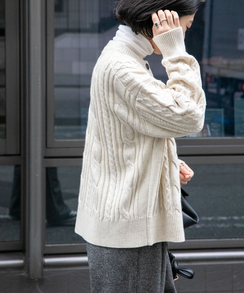 FORK&SPOON（フォークアンドスプーン）の「FORK&SPOON　アラン柄ニットカーディガン（カーディガン/ボレロ・レディース・レッド/チャコールグレー/グレー/アイボリー・1）」の9枚目の写真