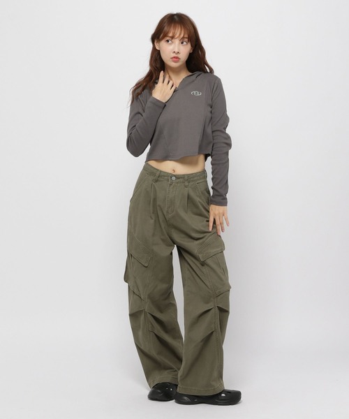 3.3 Field Trip (3.3フィールドトリップ)の「3.3 Field Trip/キリカエメタルフーディー(Tシャツ/カットソー・レディース・ブラウン/チャコール/カーキ・FREE)」の5枚目の写真